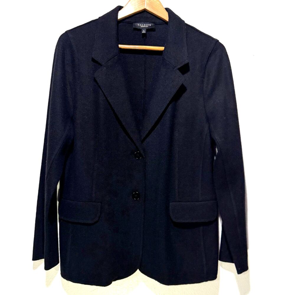 Talbots 100% wool classic sweater blazer cardigan black business winter women 14